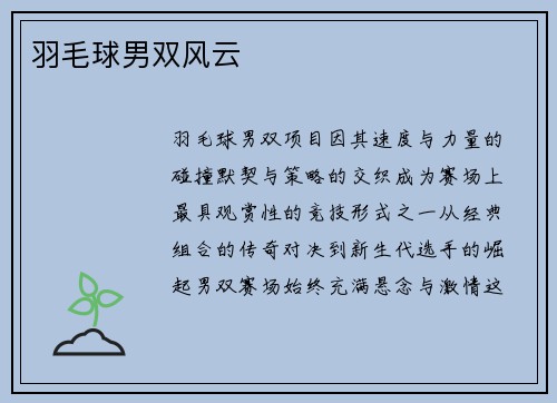 羽毛球男双风云